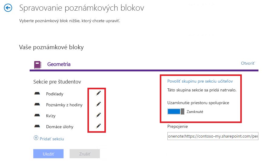 Možnosti spravovania poznámkových blokov