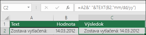 Príklad spojenia textu s funkciou TEXT