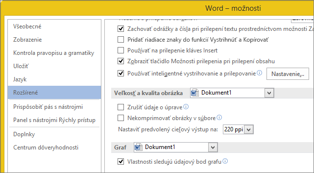 Možnosti Wordu pre veľkosť a kvalitu obrázka