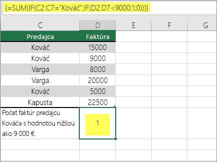 Príklad 3: Funkcie SUM a IF vnorené vo vzorci