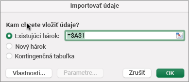 Dialógové okno Import údajov používané na vyhľadanie údajov