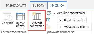 Tlačidlo Vytvoriť zobrazenie na páse s nástrojmi v knižnici SharePointu.