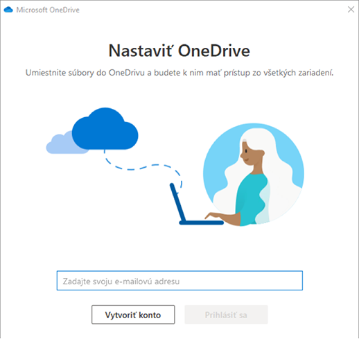 Snímka obrazovky s prvou obrazovkou nastavenia služby OneDrive