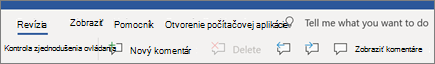 Položka Komentáre na páse s nástrojmi Wordu