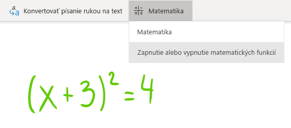 Možnosť tlačidla Matematika vo OneNote pre Windows 10