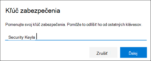 Stránka s informáciami o zabezpečení, pomenovanie kľúča zabezpečenia