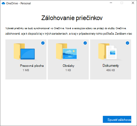 Snímka obrazovky dialógového okna Nastavenie ochrany dôležitých priečinkov vo OneDrive