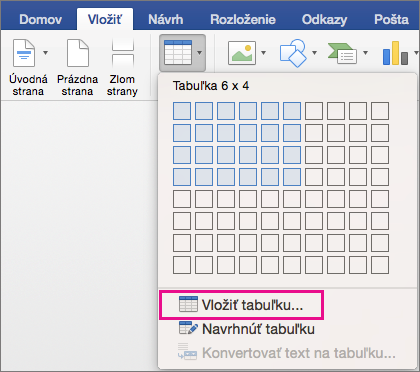 Insert Table is highlighted to create a custom table