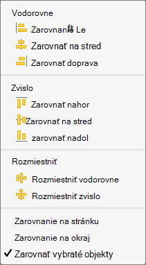 Ak chcete zarovnať objekty vo vzájomnom vzťahu, vyberte možnosť Zarovnať vybraté objekty.