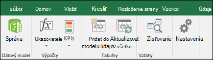 Ponuka doplnku Power Pivot na páse s nástrojmi v Exceli