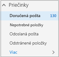 Predvolené poštové priečinky v časti Obľúbené