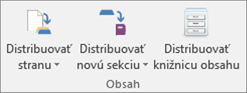 Ikony Distribuovať stranu, Distribuovať novú sekciu a Distribuovať knižnicu obsahu na karte Poznámkový blok pre učebné predmety.