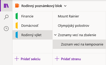 Rozhranie navigácie vo OneNote pre Windows 10