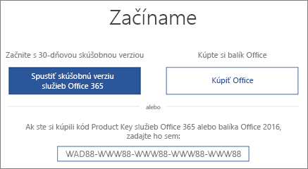 Zobrazuje obrazovku „Poďme na to“, ktorá označuje, že skúšobná verzia Office 365 je súčasťou tohto zariadenia