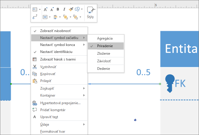 Nastavte symboly zápisu vzťahov UML na oboch koncoch čiary vzťahu.