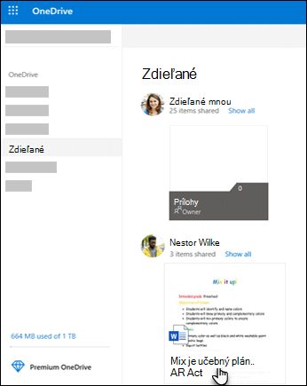 Zdieľané priečinky OneDrivu