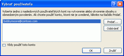 Dialógové okno Vybrať používateľa