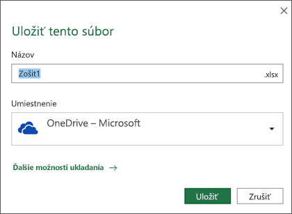 Dialógové okno Uložiť v Microsoft Exceli pre Office 365