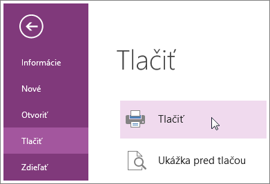 Onenotové strany možno tlačiť z ponuky Tlačiť