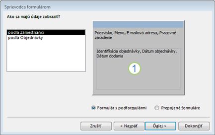 Strana podformulára v Sprievodcovi formulárom