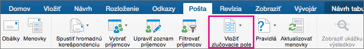 Karta Korešpondencia so zvýraznenou položkou Vložiť zlučovacie pole