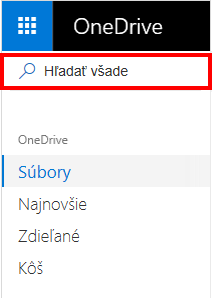 Možnosť Prehľadávať všetko vo OneDrive