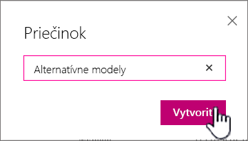 Dialógové okno Priečinok so zvýrazneným tlačidlom Vytvoriť