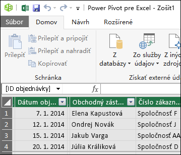 Zobrazenie tabuľky doplnku Power Pivot