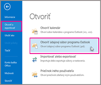 Otvorenie údajového súboru Outlooku
