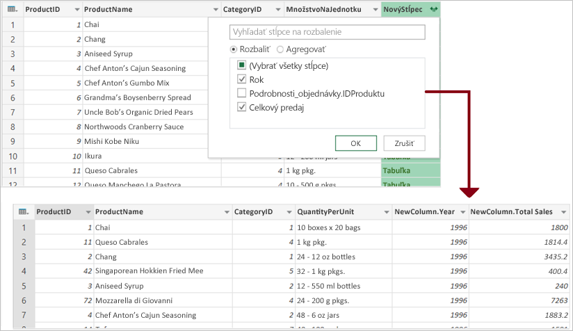 Zlúčenie v doplnku Power Query