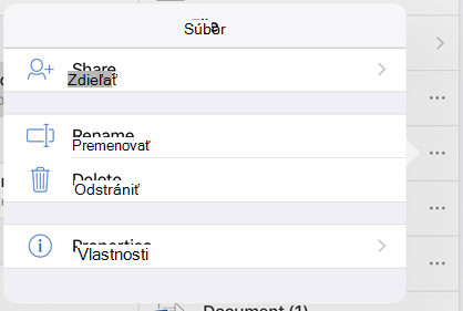 Premenujte súbor ťuknutím na tlačidlo 3 bodky a výberom položky Premenovať