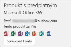 Zobrazenie e-mailového konta, ktoré je priradené k balíku Office