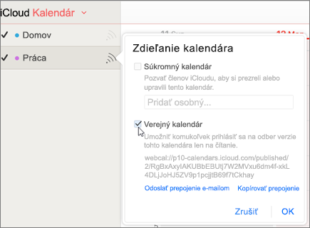 Nastavenia verejného kalendára v iCloude