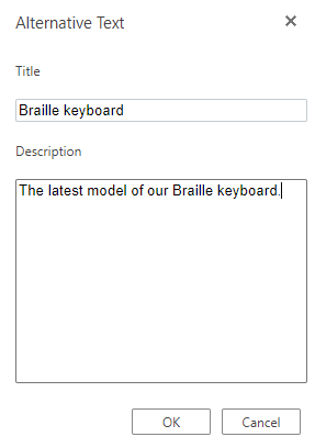 Dialógové okno Alternatívny text vo Visiu pre web