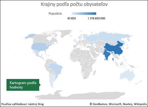 Údaje hodnôt v kartograme v Exceli