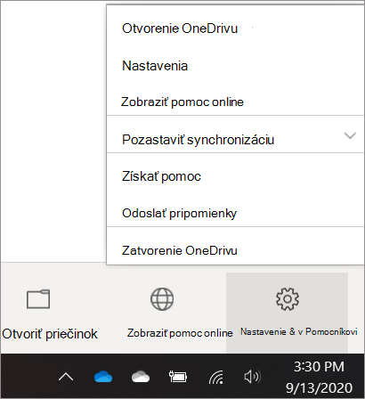 Snímka obrazovky s prechodom na nastavenia OneDrivu