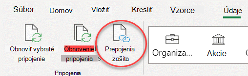 Príkaz Prepojenia zošita na páse s nástrojmi