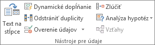 Skupina Nástroje pre údaje na karte Údaje