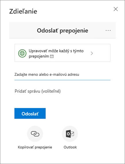 Dialógové okno Zdieľať