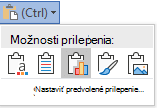 Tlačidlo Možností prilepenia vo Worde rozbalené na zobrazenie možností.