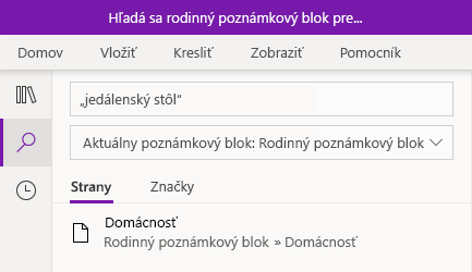Vyhľadávanie textového výrazu vo OneNote pre Windows 10