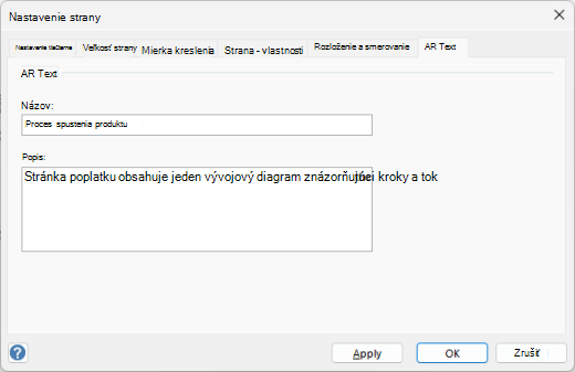 Dialógové okno Alternatívny text pre stranu vo Visiu pre Windows.