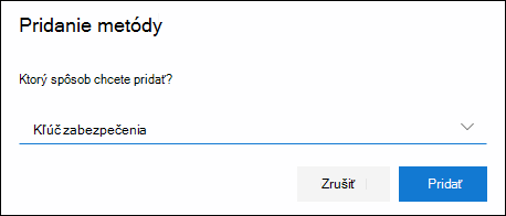 Pole Pridať metódu s vybratým kľúčom zabezpečenia