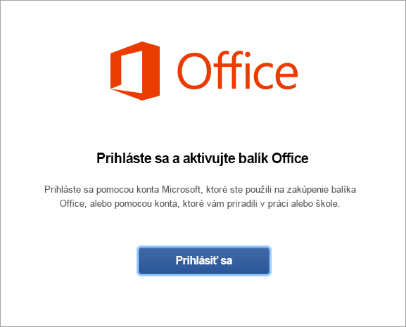 Prihláste sa pre aktiváciu balíka Office pre Mac