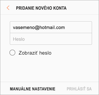 E-mailová adresa a heslo