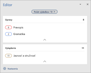 Zobrazenie prehľadu problémov s kontrolou pravopisu a gramatiky