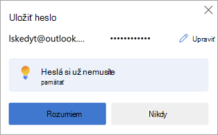 V prehliadači Microsoft Edge sa zobrazí výzva na uloženie hesla webovej lokality na neskoršie použitie.