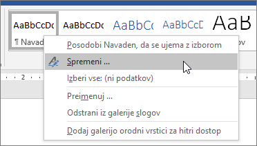 Z desno tipko miške kliknite slog Navadno in izberite »Spremeni«