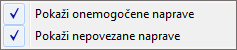 Posnetek zaslona prikaza onemogočenih elementov