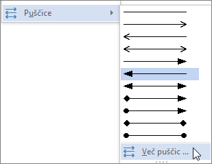 Kliknite »Več puščic«, da prilagodite črto ali puščico